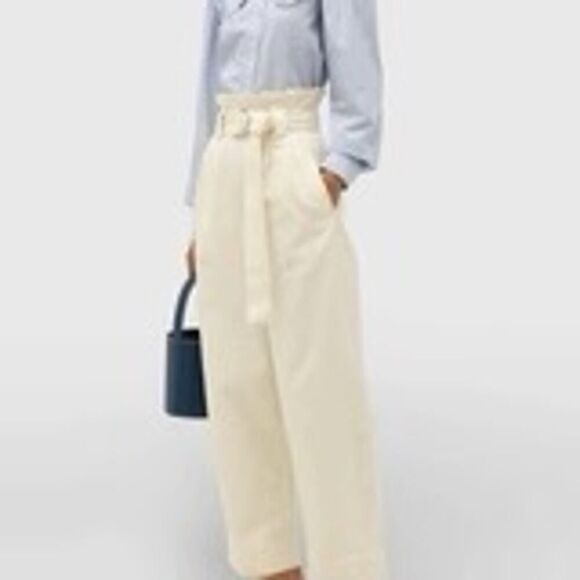 Ganni Cream Wide Leg Paper Bag Belted Trouser Pants Size 38 - Picture 1 of 10
